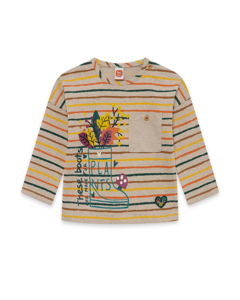 T-shirt Maille Beige Et Orange Fille Natural Grown