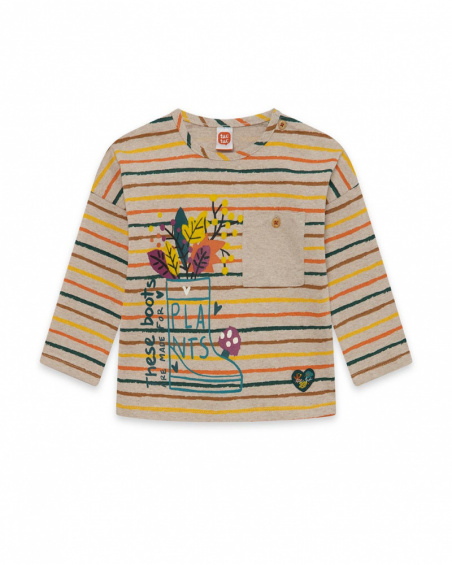 T-shirt Maille Beige Et Orange Fille Natural Grown T-shirt Maille Beige Et Orange Fille Natural Grown