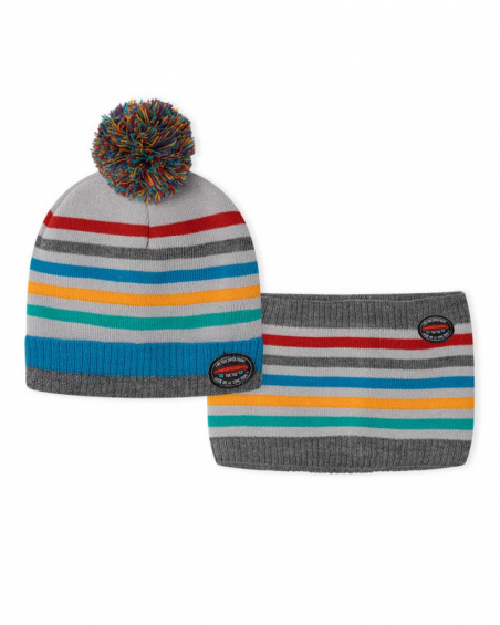 Bonnet et tour de cou en tricot gris pour enfant Connect Bonnet et tour de cou en tricot gris pour enfant Connect