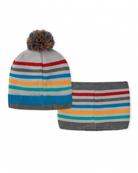 Bonnet et tour de cou en tricot gris pour enfant Connect Bonnet et tour de cou en tricot gris pour enfant Connect