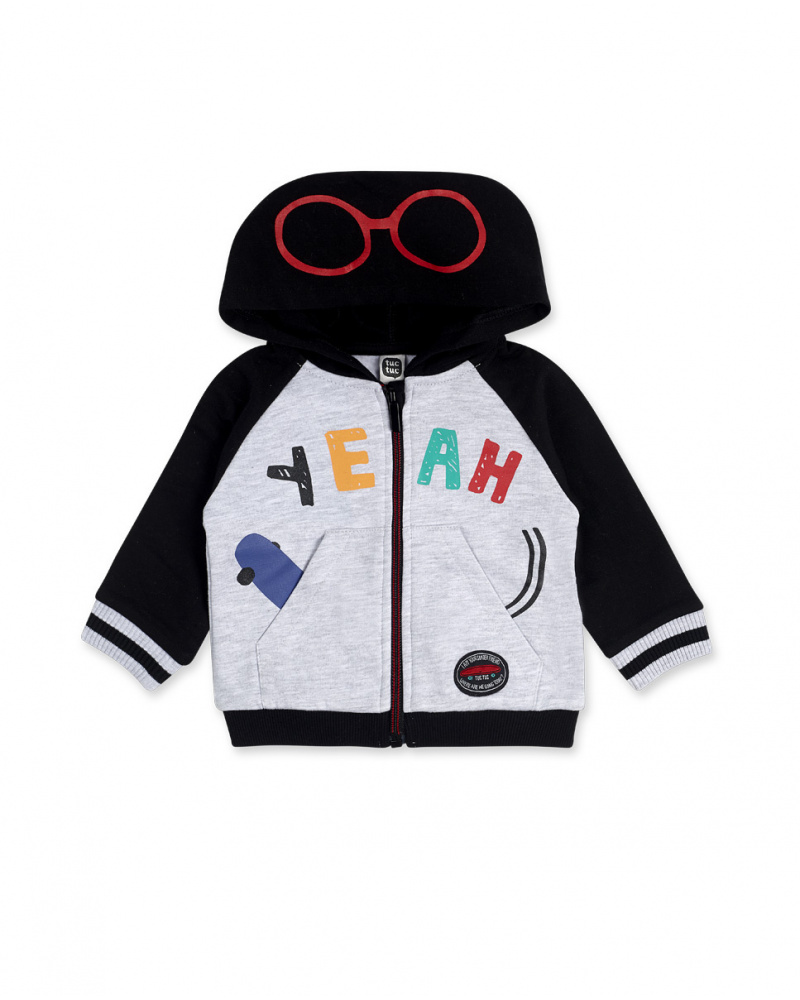 Sweat à capuche peluche gris et noir Boy Connect