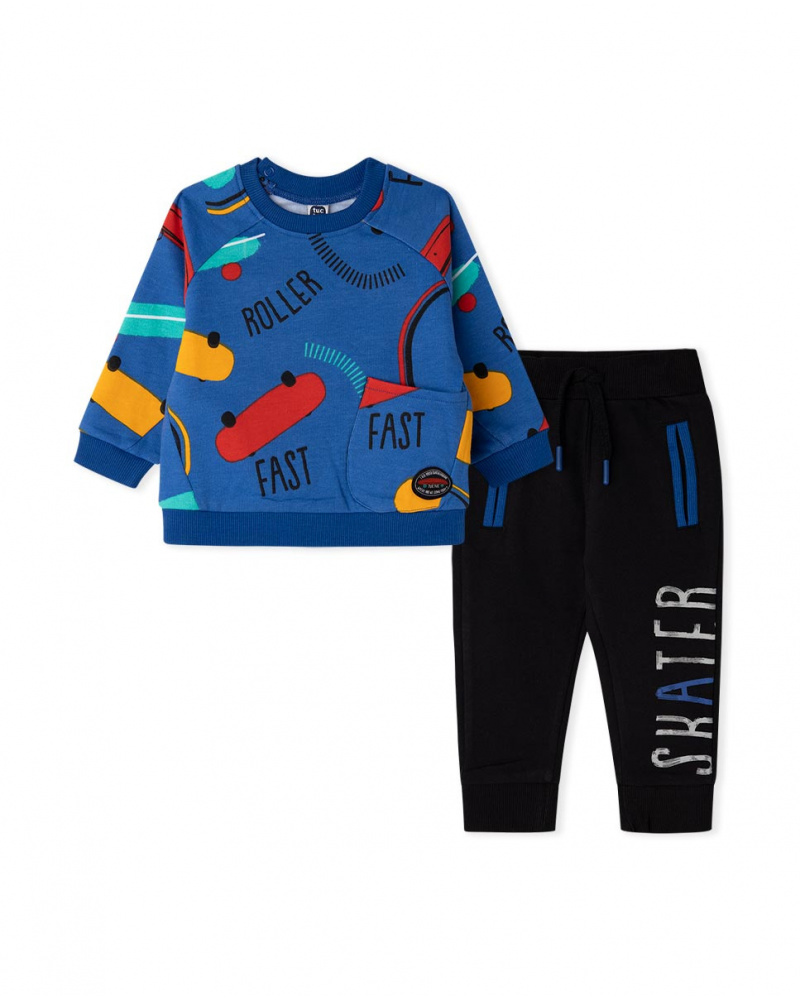 Boy Connect Sweat-shirt et pantalon en peluche bleu et noir