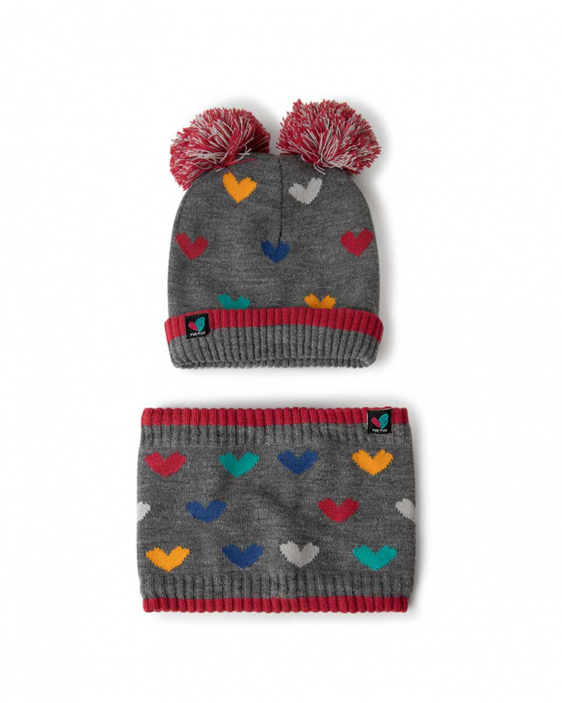 Connect Tricoté Bonnet Et Col Gris Fille