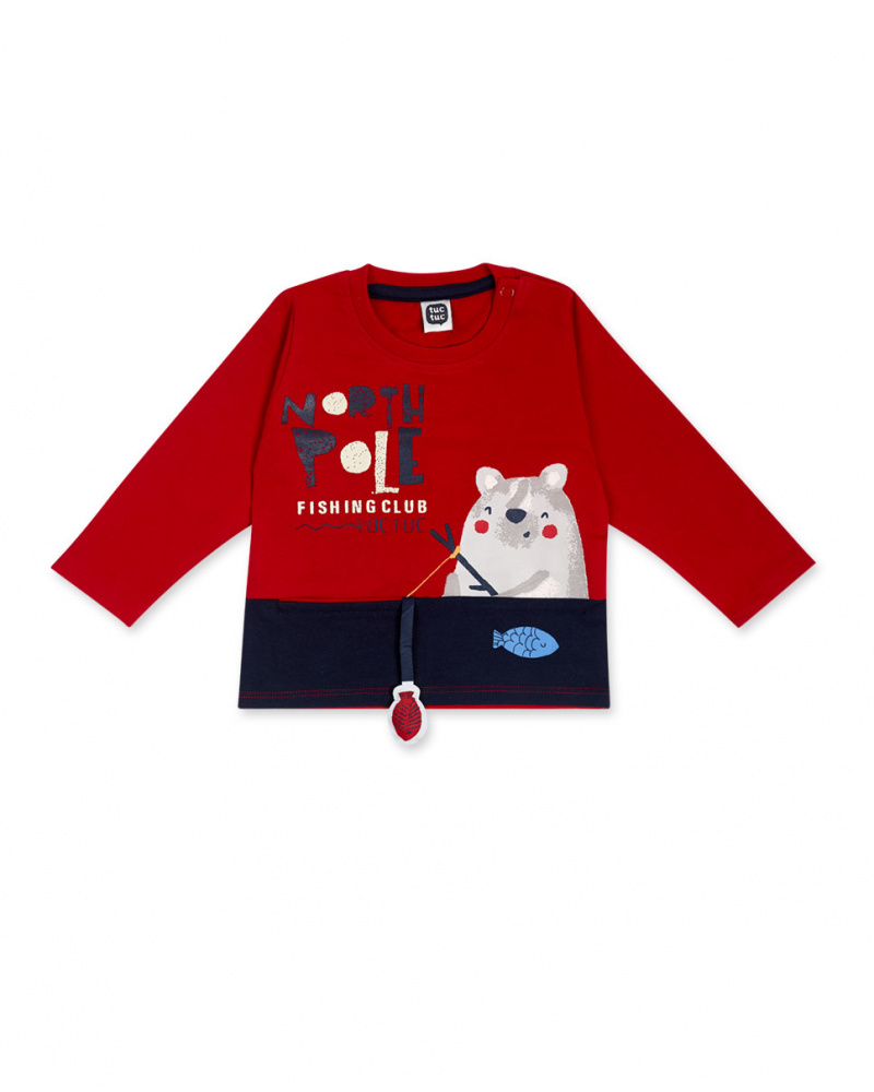 T-shirt Tricoté Rouge Et Bleu Boy Fishing Club