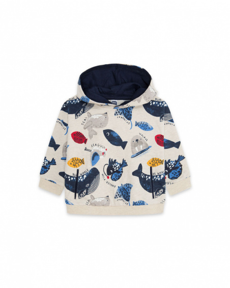 Sweat à Capuche Bleu en Peluche Boy Fishing Club