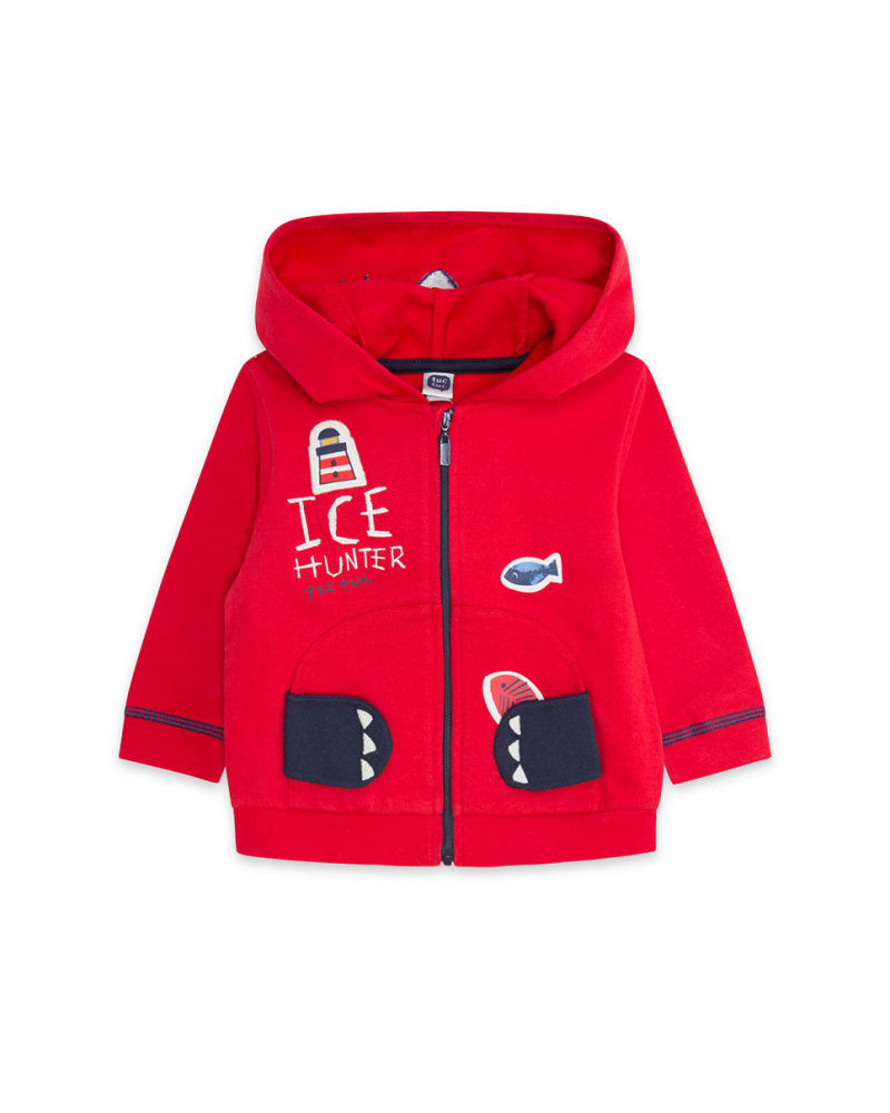 Sweat à Capuche Rouge en Peluche Boy Fishing Club