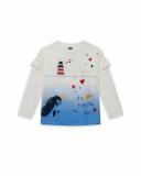 T-shirt en maille blanc et bleu fille Fishing Club T-shirt en maille blanc et bleu fille Fishing Club