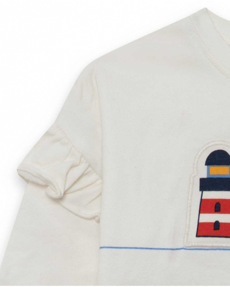 T-shirt en maille blanc et bleu fille Fishing Club