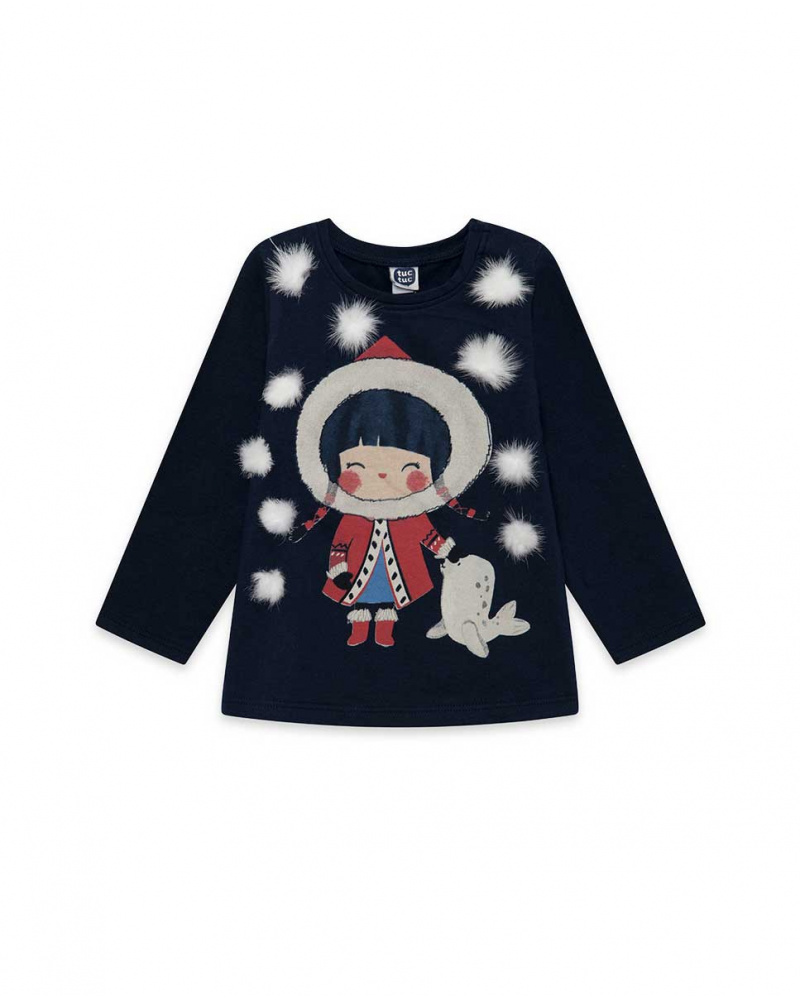 T-shirt fille à pois bleus et rouges Fishing Club