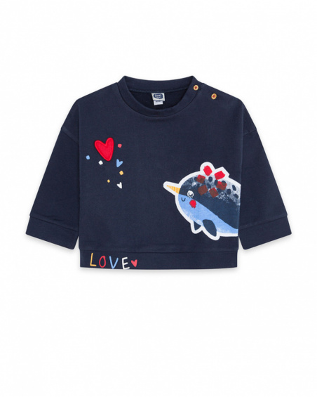 Sweat-shirt bleu en peluche pour fille Fishing Club Sweat-shirt bleu en peluche pour fille Fishing Club
