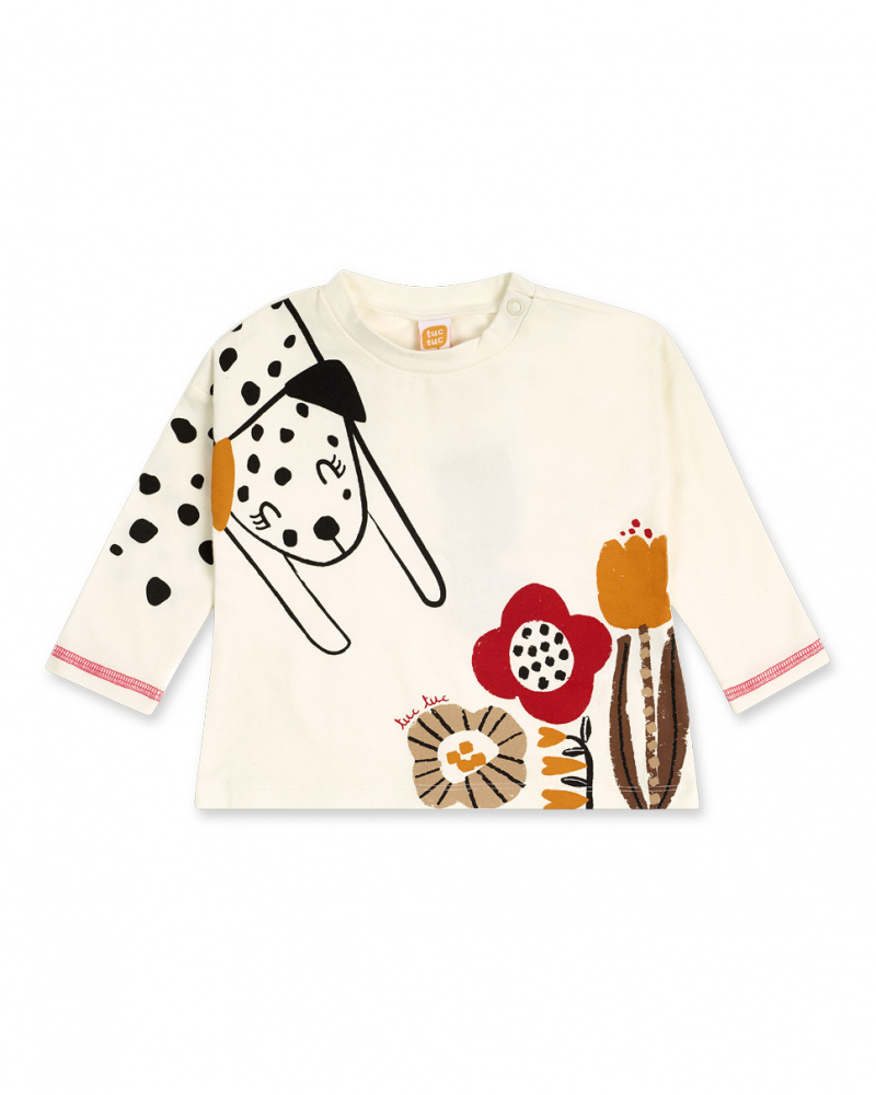 T-shirt en maille blanc et orange fille Dog'S Mix