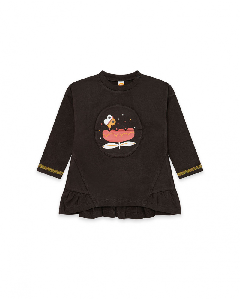 T-shirt fille en maille marron Dog'S Mix