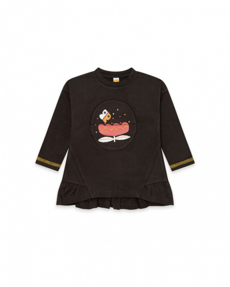 T-shirt fille en maille marron Dog'S Mix