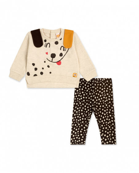 Sweat Et Legging Peluche Beige Et Marron Girl Dog'S Mix