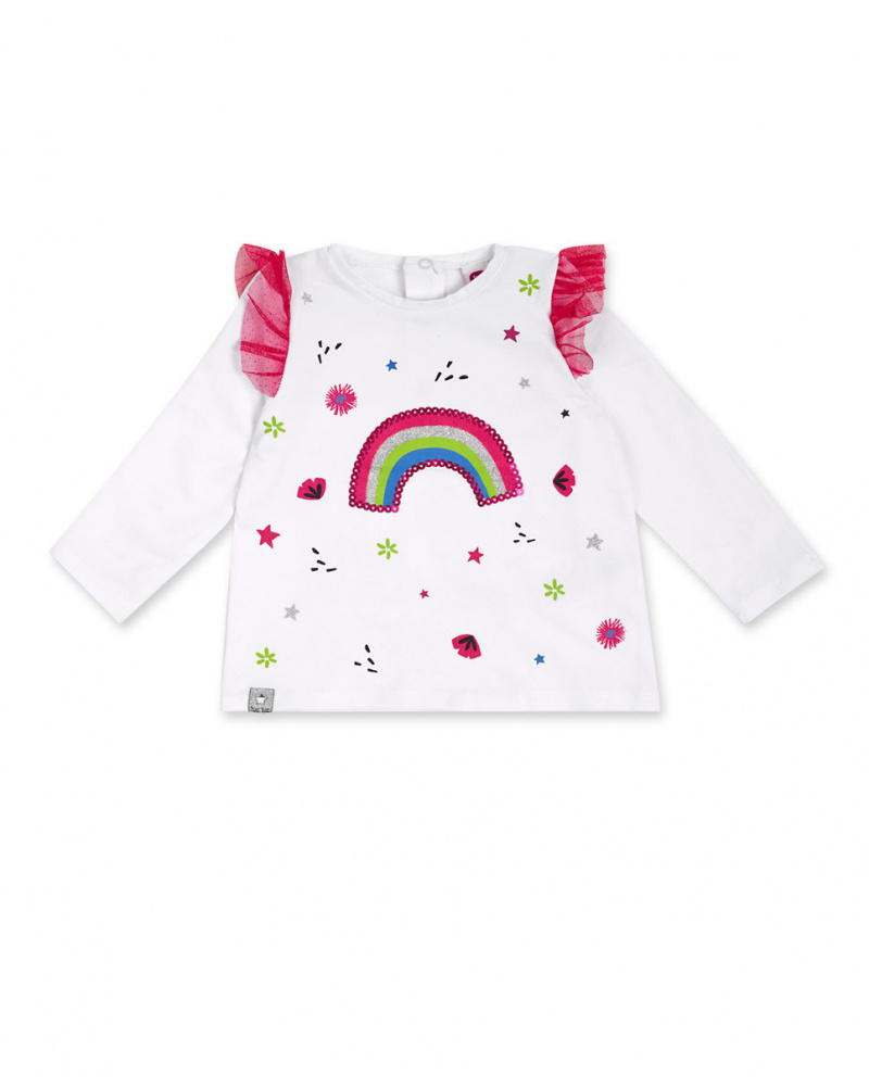 T-shirt fille en maille blanc et rose Magic