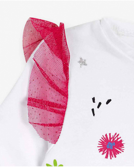 T-shirt fille en maille blanc et rose Magic T-shirt fille en maille blanc et rose Magic