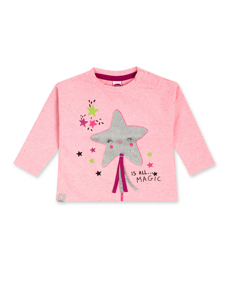 T-shirt en maille rose et gris fille Magic