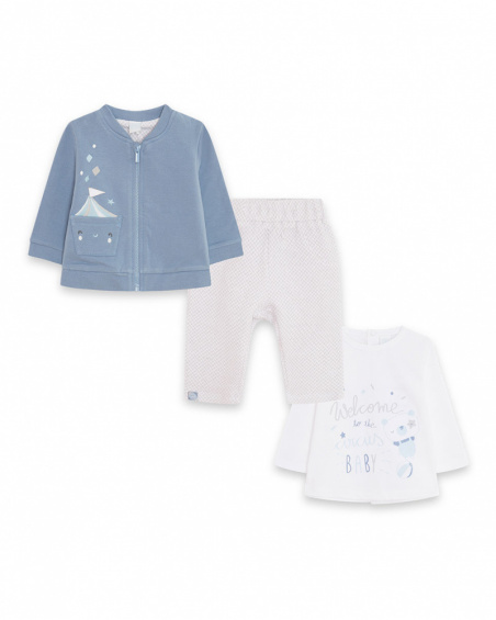 Set 3 Pièces Peluche Et Tricot Bleu Garçon Baby Circus Set 3 Pièces Peluche Et Tricot Bleu Garçon Baby Circus