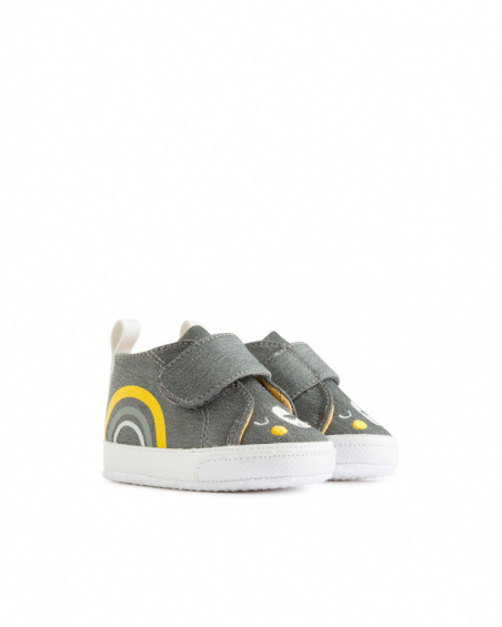 Chaussures en peluche grises garçon arc-en-ciel d'hiver