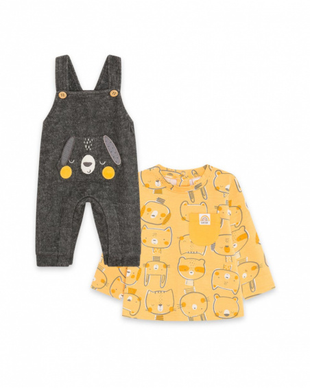 Salopette En Peluche Et T-shirt Tricoté Gris Garçon Hiver