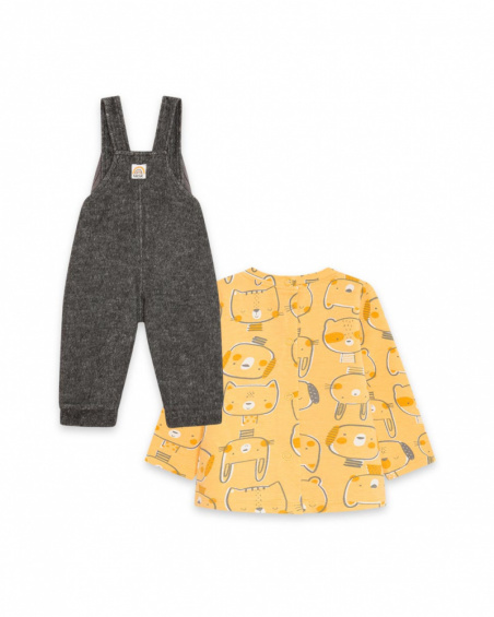 Salopette En Peluche Et T-shirt Tricoté Gris Garçon Hiver