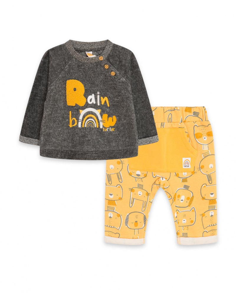 Sweat Et Pantalon Peluche Gris Garçon Winter Rainbow