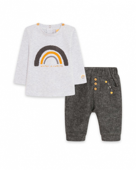 T-shirt en tricot et pantalon en peluche gris garçon
