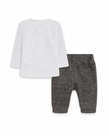 T-shirt en tricot et pantalon en peluche gris garçon