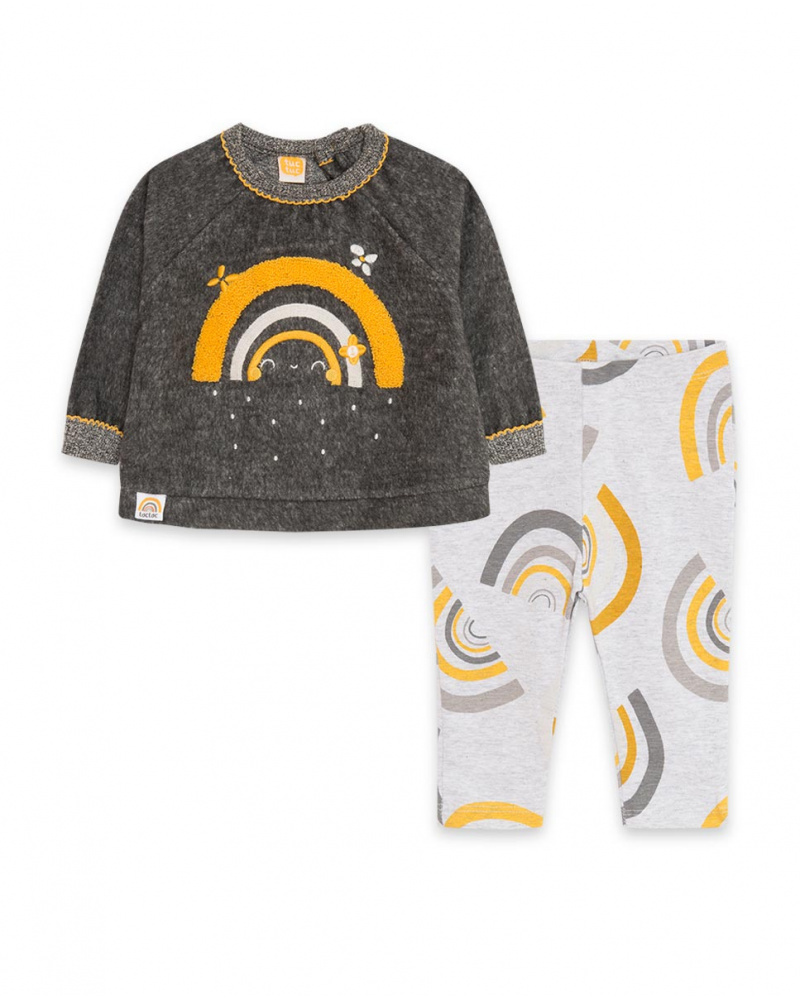 Sweat-shirt et legging en peluche gris en tricot fille