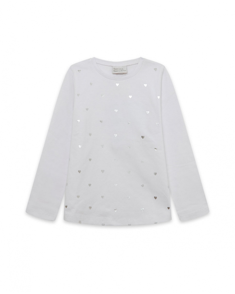 T-shirt Fille Basique Blanc en Maille Enfant W23