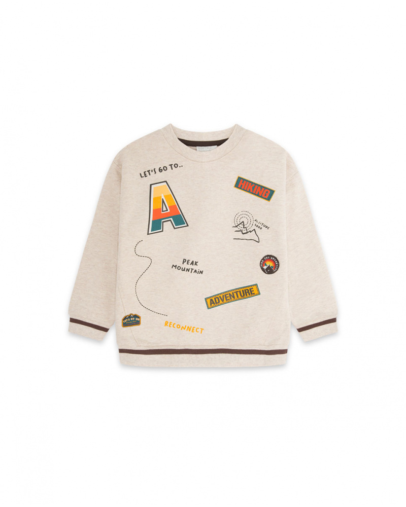 Sweat en peluche beige Sentier de randonnée garçon