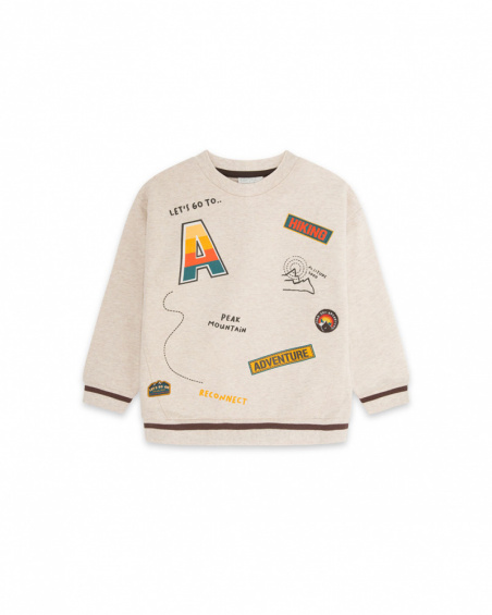 Sweat en peluche beige Sentier de randonnée garçon