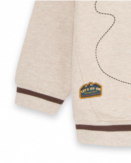 Sweat en peluche beige Sentier de randonnée garçon