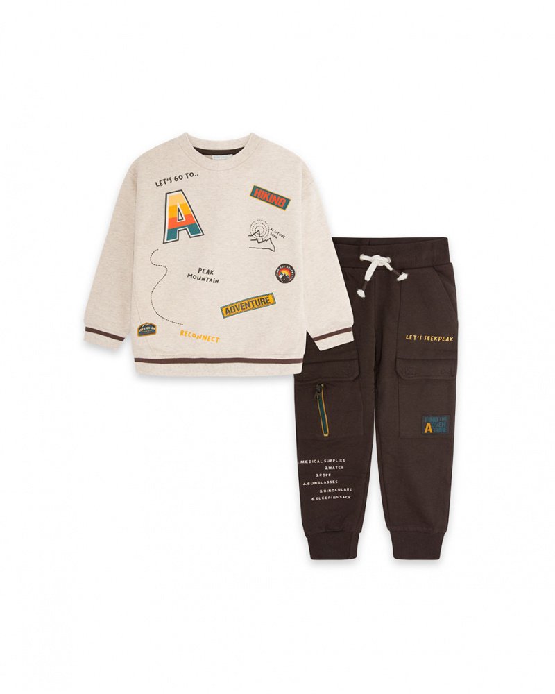 Sweat-shirt et pantalon en peluche beige Sentier de randonnée