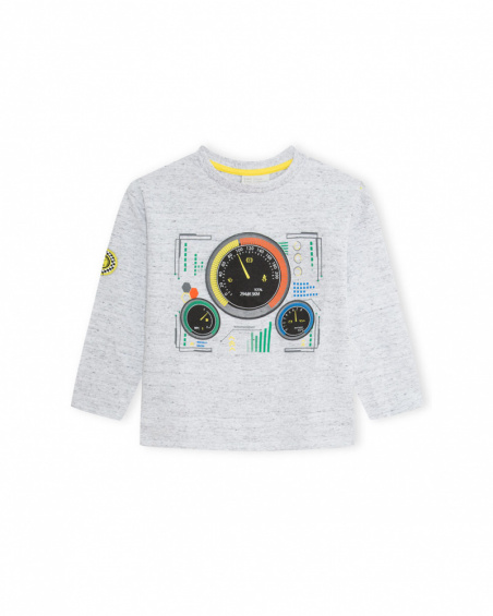 T-shirt Tricoté Gris Et Noir Garçon Speed Race