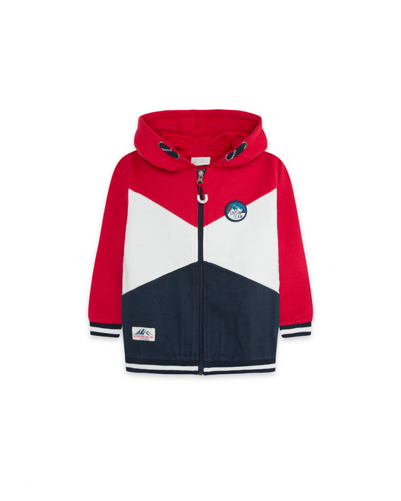 Sweat Capuche Peluche Rouge Garçon Ski Explorers