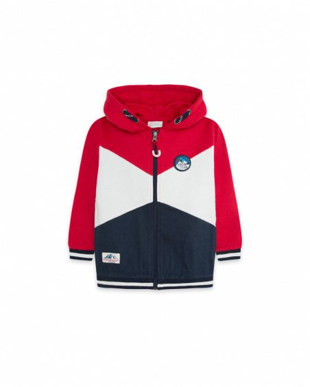 Sweat Capuche Peluche Rouge Garçon Ski Explorers