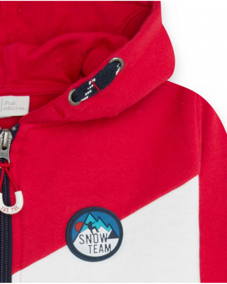 Sweat Capuche Peluche Rouge Garçon Ski Explorers