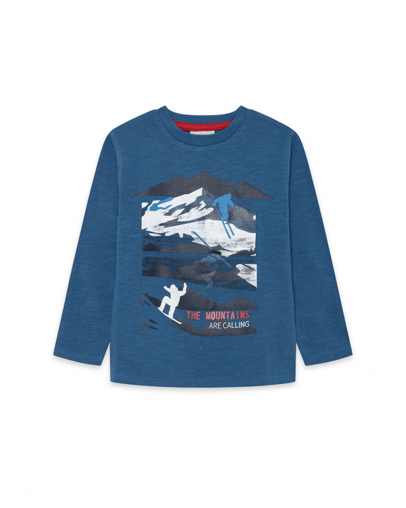 T-shirt en tricot bleu garçon Ski Explorers