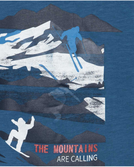 T-shirt en tricot bleu garçon Ski Explorers