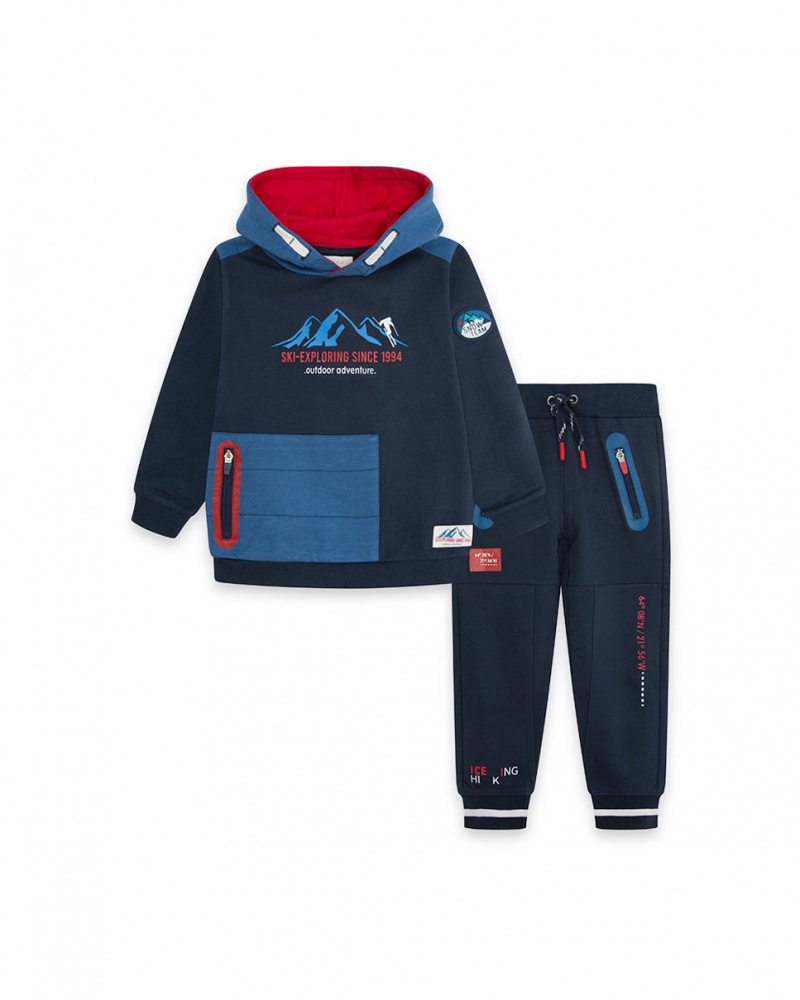 Sweat Et Pantalon En Peluche Bleu Et Rouge Garçon Ski Explorers