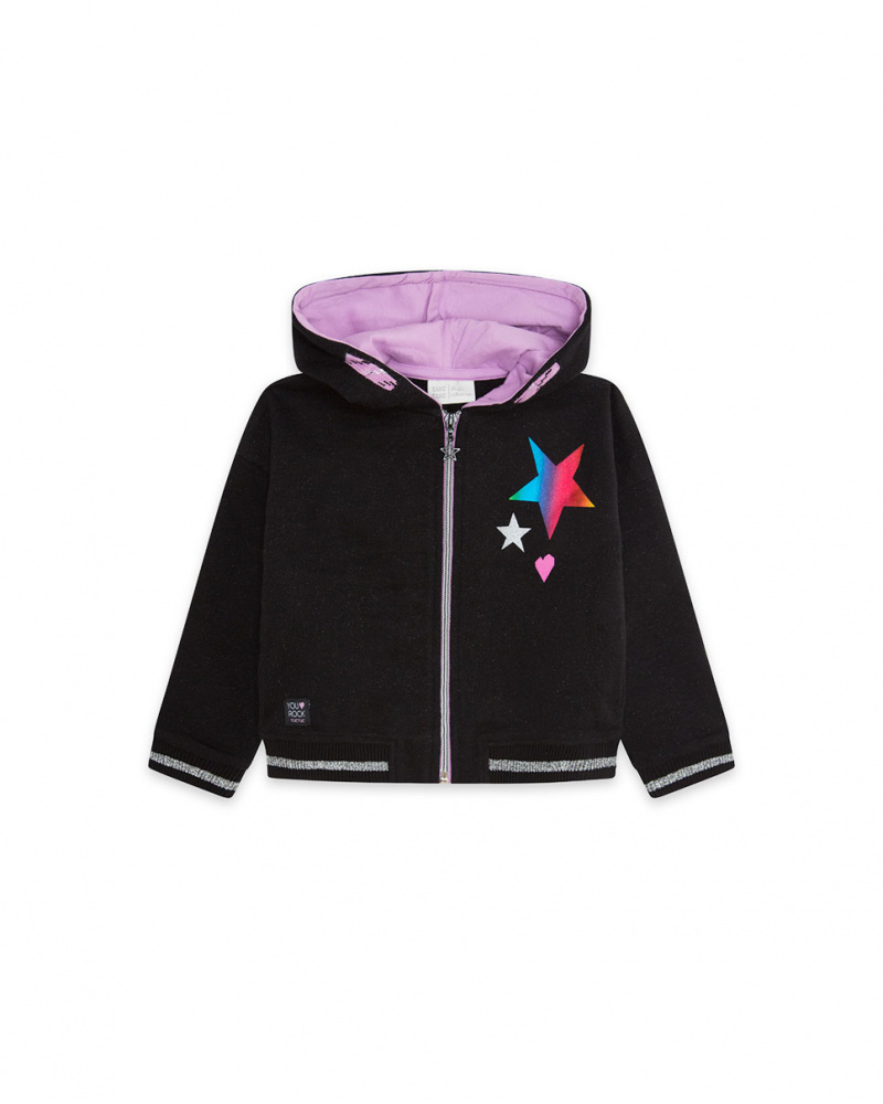 Sweat Capuche Peluche Noir Fille Glam Rock