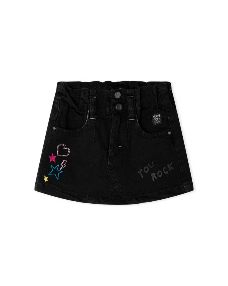 Jupe Denim Noire Fille Glam Rock