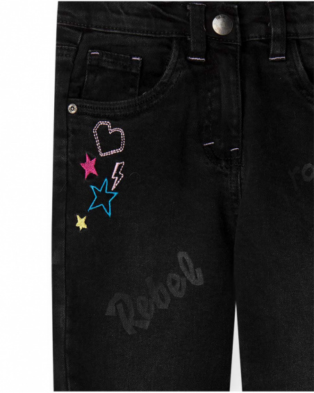 Pantalon Denim Noir Fille Glam Rock Pantalon Denim Noir Fille Glam Rock