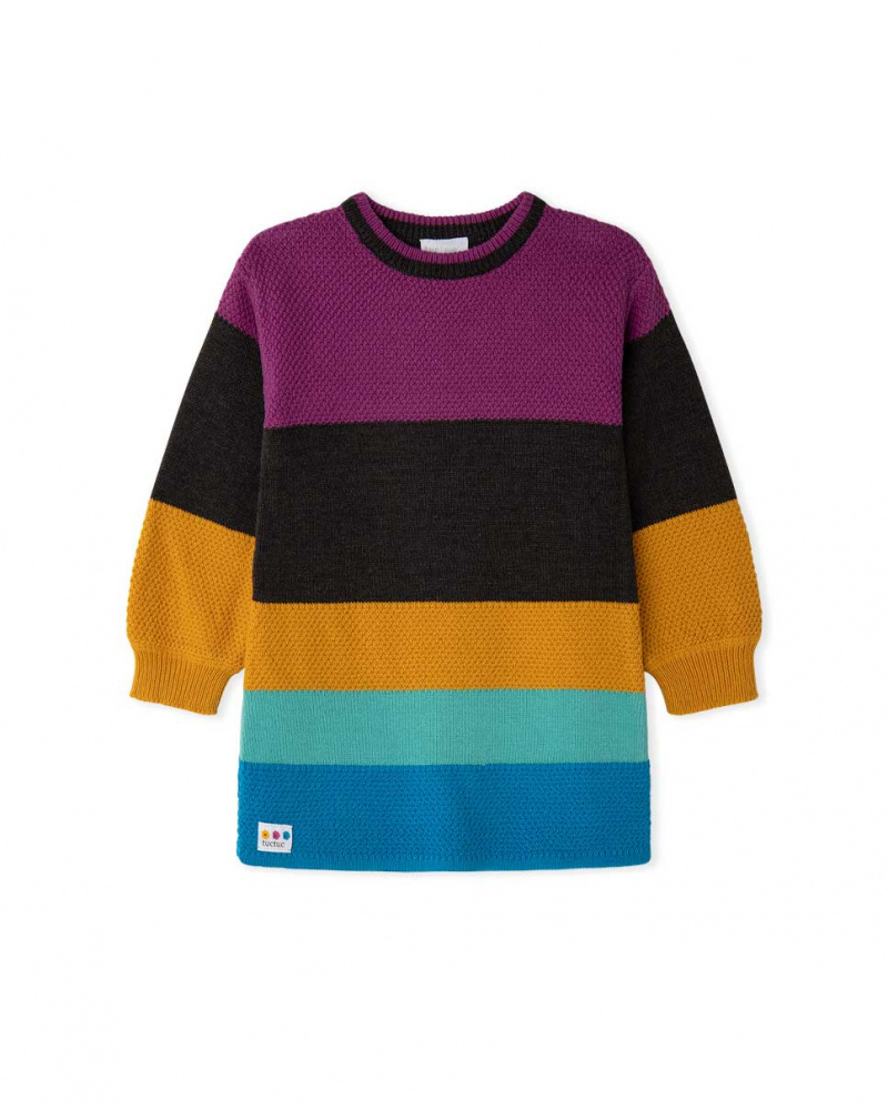 Robe en tricot marron pour fille Fleurs d'hiver