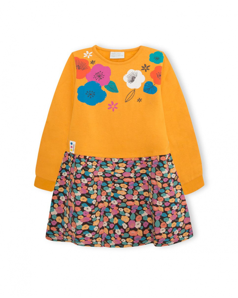 Robe Tricotée Orange Et Rose Fille Fleurs D'hiver