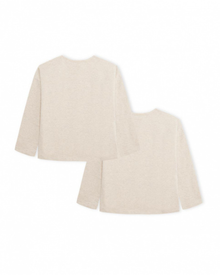 2 T-shirts Beiges en Maille Fille Fleurs d'Hiver