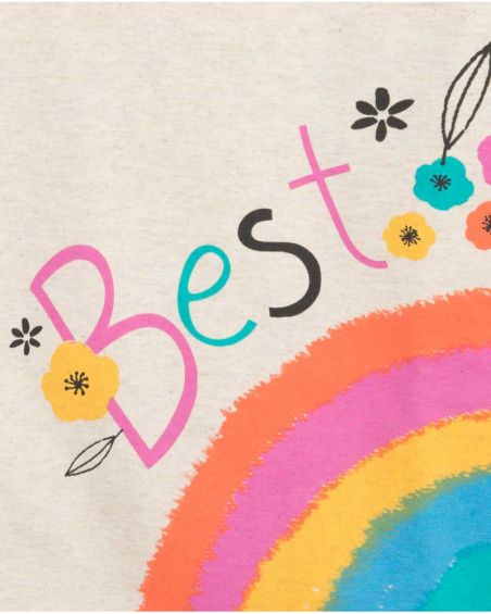 2 T-shirts Beiges en Maille Fille Fleurs d'Hiver