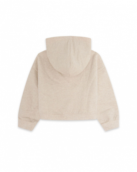Sweat à Capuche Beige en Peluche Fille Fleurs d'Hiver