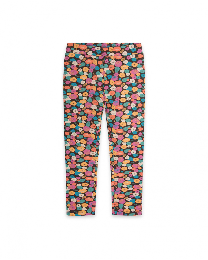 Fille Legging en Tricot Marron Fleurs d'Hiver